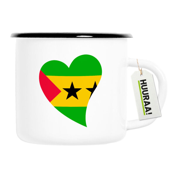 Emaille Tasse Sao Tome und Principe Flagge Herz 300ml Vintage Emaille Becher