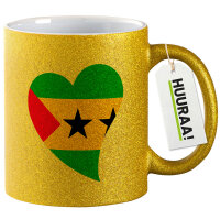 Glitzertasse Sao Tome und Principe Flagge Herz 330ml