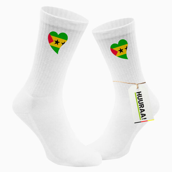 Socken Sao Tome und Principe Flagge Herz Größe 37/46 White Motiv Tennissocken