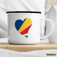 Emaille Tasse Seychellen Flagge Herz 300ml Vintage Emaille Becher