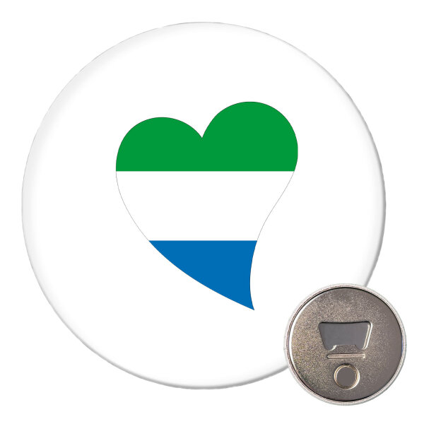 Magnet Sierra Leone Flagge Herz 59mm Kühlschrankmagnet Flaschenöffner