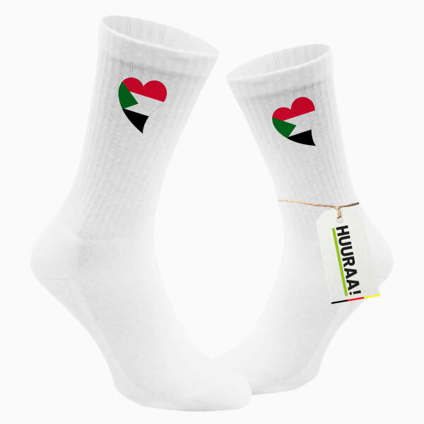 Socken Sudan Flagge Herz Größe 37/46 White Motiv Tennissocken