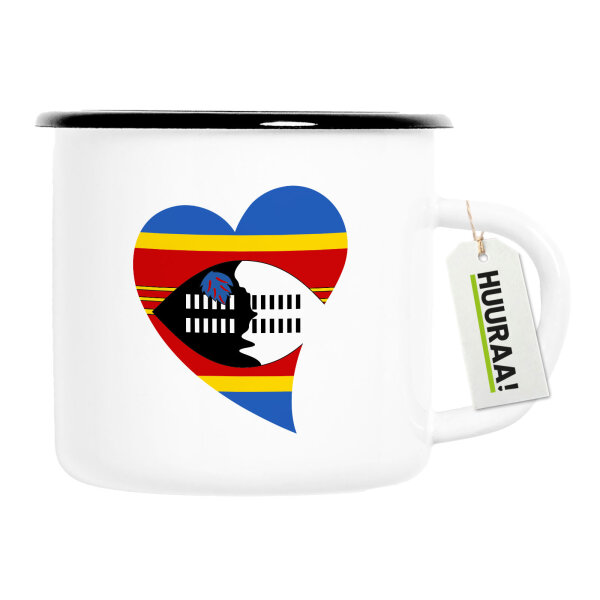 Emaille Tasse Swasiland Flagge Herz 300ml Vintage Emaille Becher