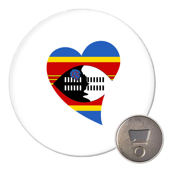 Magnet Swasiland Flagge Herz 59mm Kühlschrankmagnet Flaschenöffner