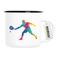 Emaille Tasse Padel Tennis bunte Silhouette 300ml Vintage...