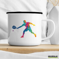 Emaille Tasse Padel Tennis bunte Silhouette 300ml Vintage Emaille Becher