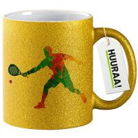 Glitzertasse Padel Tennis bunte Silhouette 330ml