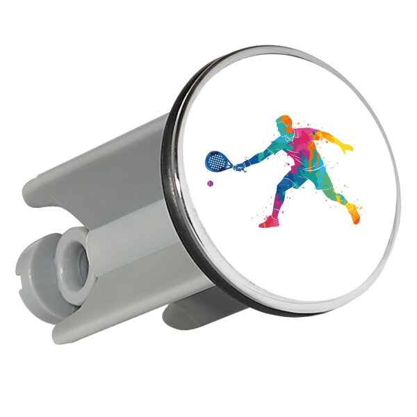 Waschbeckenstöpsel Padel Tennis bunte Silhouette 4cm Abflussstopfen