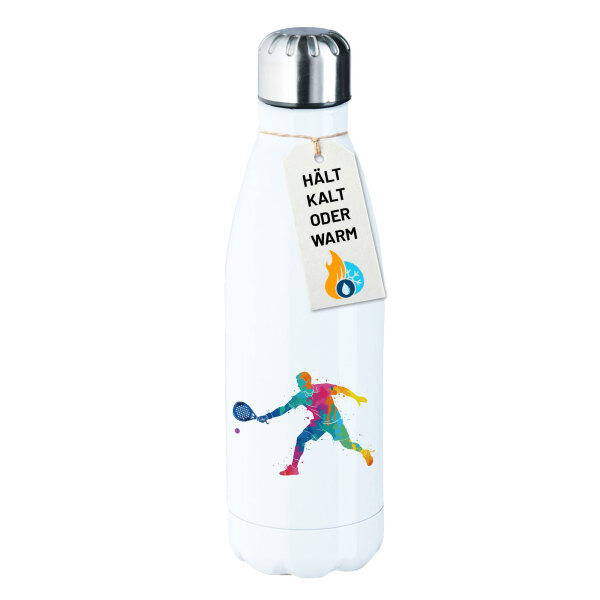 Edelstahl-Trinkflasche Padel Tennis bunte Silhouette 500ml Wasserflasche