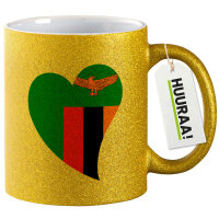 Glitzertasse Sambia Flagge Herz 330ml