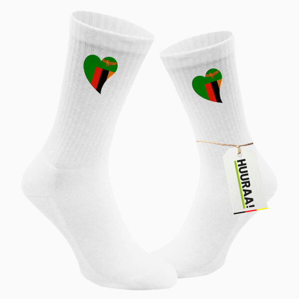 Socken Sambia Flagge Herz Größe 37/46 White Motiv Tennissocken