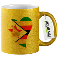 Glitzertasse Simbabwe Flagge Herz 330ml
