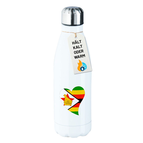 Edelstahl-Trinkflasche Simbabwe Flagge Herz 500ml Wasserflasche
