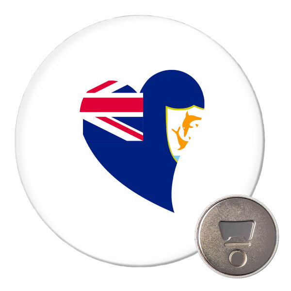 Magnet Anguilla Flagge Herz 59mm Kühlschrankmagnet Flaschenöffner