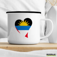 Emaille Tasse Antigua und Barbuda Flagge Herz 300ml Vintage Emaille Becher