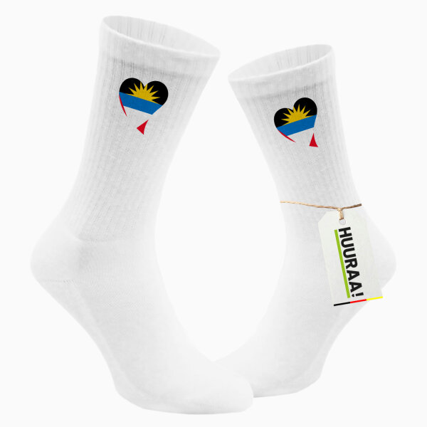 Socken Antigua und Barbuda Flagge Herz Größe 37/46 White Motiv Tennissocken