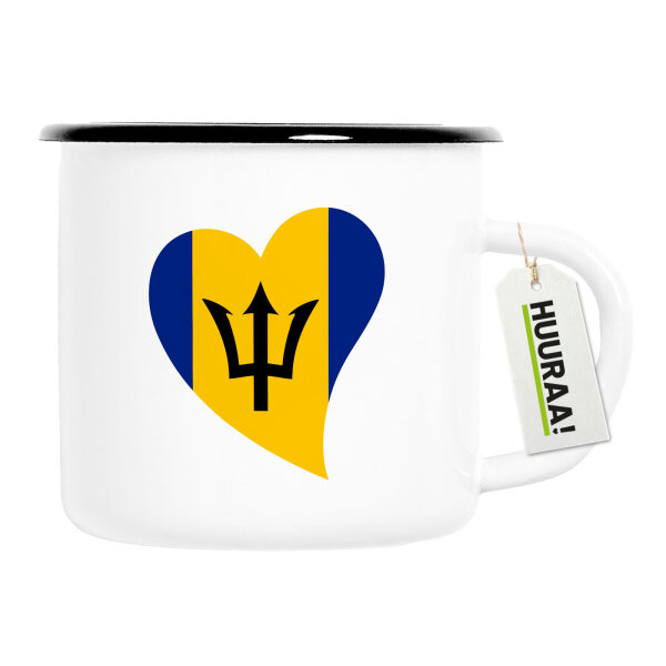 Emaille Tasse Barbados Flagge Herz 300ml Vintage Emaille Becher