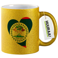 Glitzertasse Belize Flagge Herz 330ml