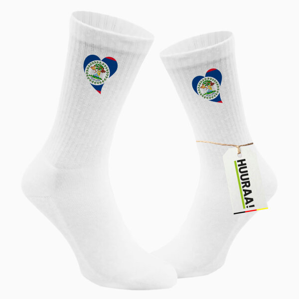 Socken Belize Flagge Herz Größe 37/46 White Motiv Tennissocken