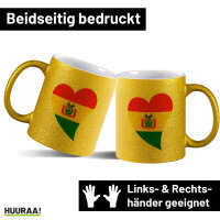 Glitzertasse Bolivien Flagge Herz 330ml