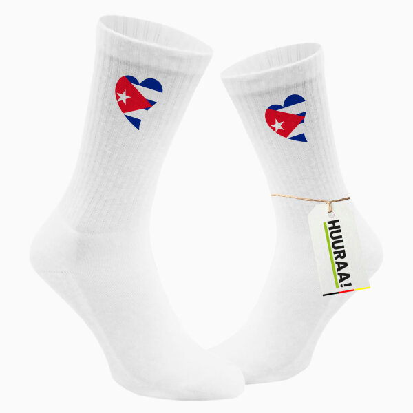 Socken Kuba Flagge Herz Größe 37/46 White Motiv Tennissocken