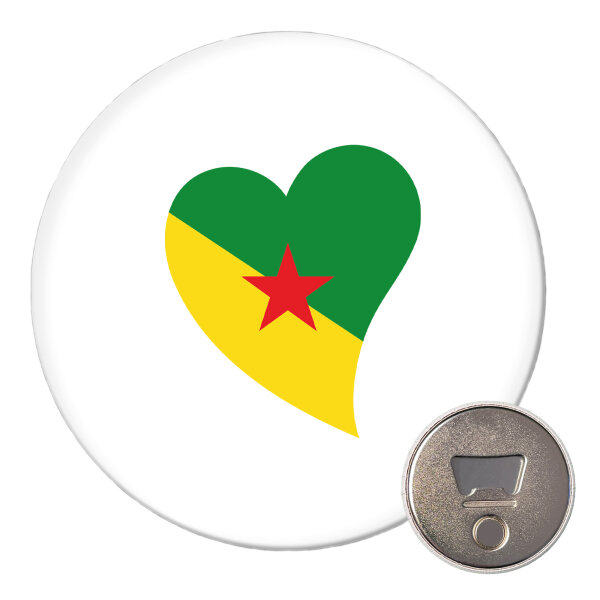 Magnet Französisch-Guayana Flagge Herz 59mm Kühlschrankmagnet Flaschenöffner