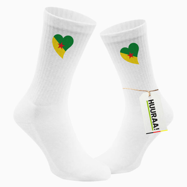 Socken Französisch-Guayana Flagge Herz Größe 37/46 White Motiv Tennissocken