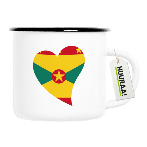 Emaille Tasse Grenada Flagge Herz 300ml Vintage Emaille Becher