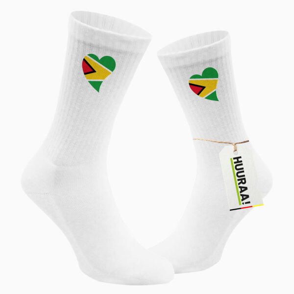 Socken Guyana Flagge Herz Größe 37/46 White Motiv Tennissocken
