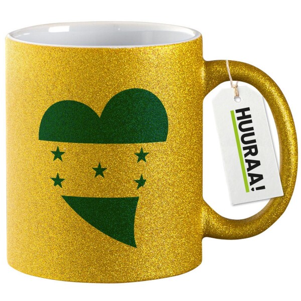 Glitzertasse Honduras Flagge Herz 330ml