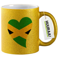 Glitzertasse Jamaika Flagge Herz 330ml