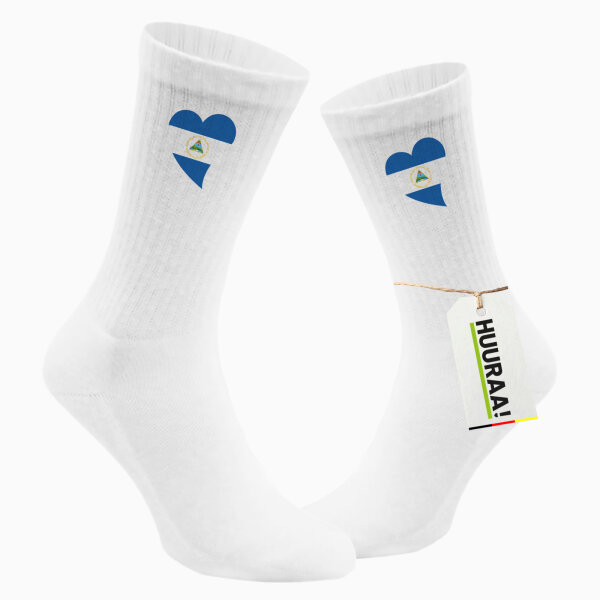 Socken Nicaragua Flagge Herz Größe 37/46 White Motiv Tennissocken