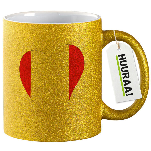 Glitzertasse Peru Flagge Herz 330ml