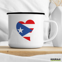 Emaille Tasse Puerto Rico Flagge Herz 300ml Vintage Emaille Becher