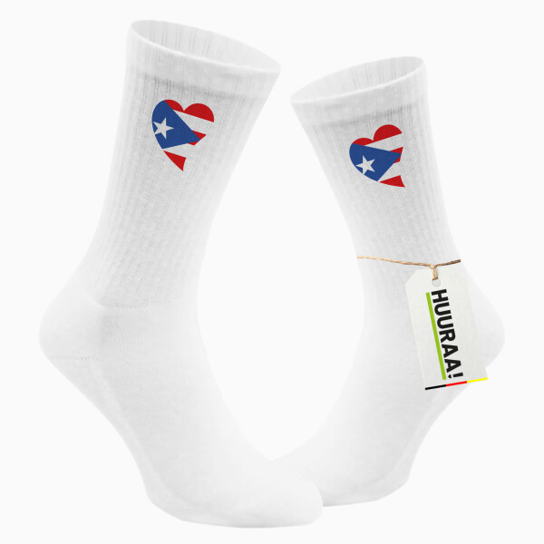 Socken Puerto Rico Flagge Herz Größe 37/46 White Motiv Tennissocken