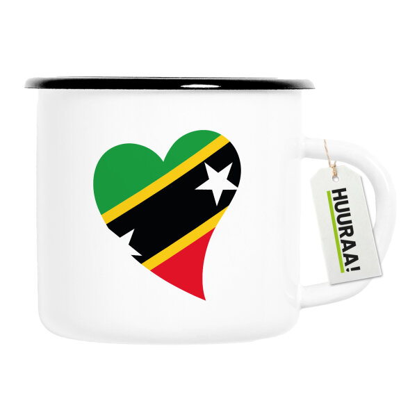 Emaille Tasse St. Kitts und Nevis Flagge Herz 300ml Vintage Emaille Becher