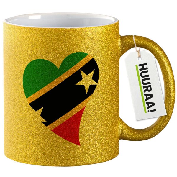 Glitzertasse St. Kitts und Nevis Flagge Herz 330ml