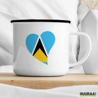 Emaille Tasse St. Lucia Flagge Herz 300ml Vintage Emaille Becher