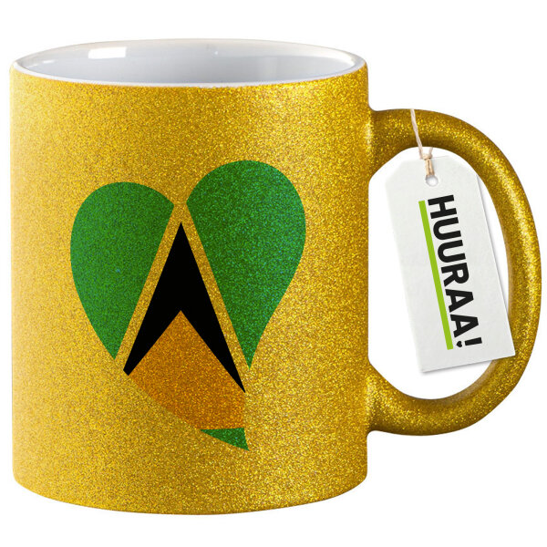 Glitzertasse St. Lucia Flagge Herz 330ml