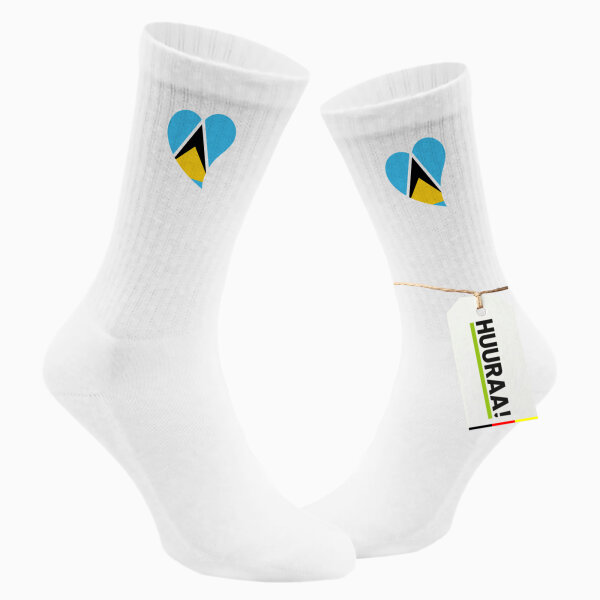 Socken St. Lucia Flagge Herz Größe 37/46 White Motiv Tennissocken