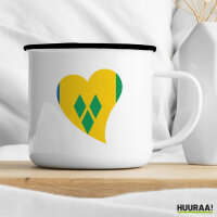 Emaille Tasse St. Vincent und die Grenadinen Flagge Herz 300ml Vintage Emaille Becher
