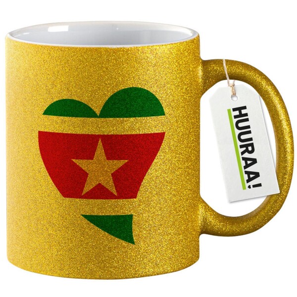 Glitzertasse Surinam Flagge Herz 330ml