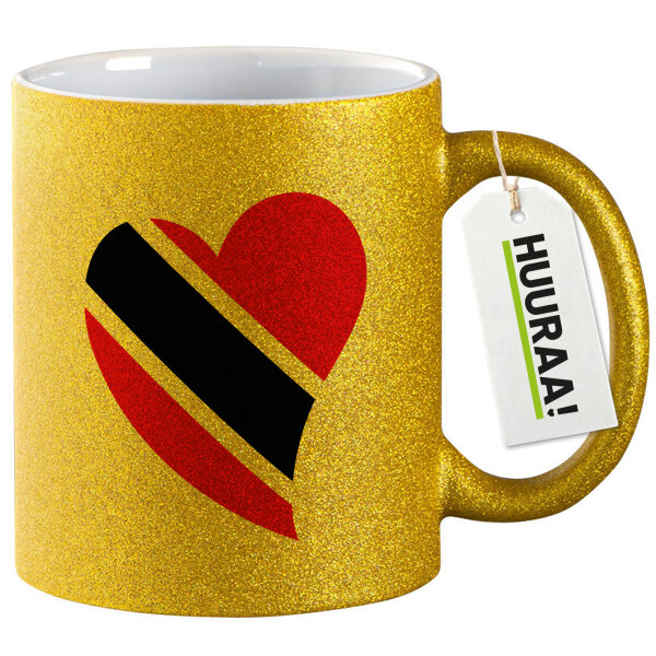 Glitzertasse Trinidad und Tobago Flagge Herz 330ml