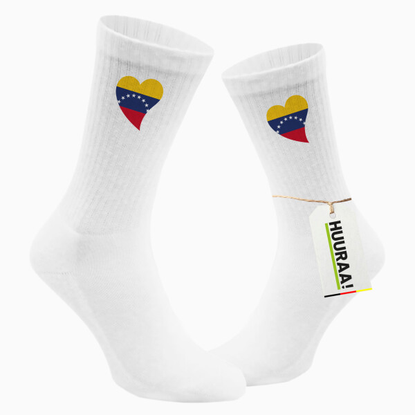 Socken Venezuela Flagge Herz Größe 37/46 White Motiv Tennissocken