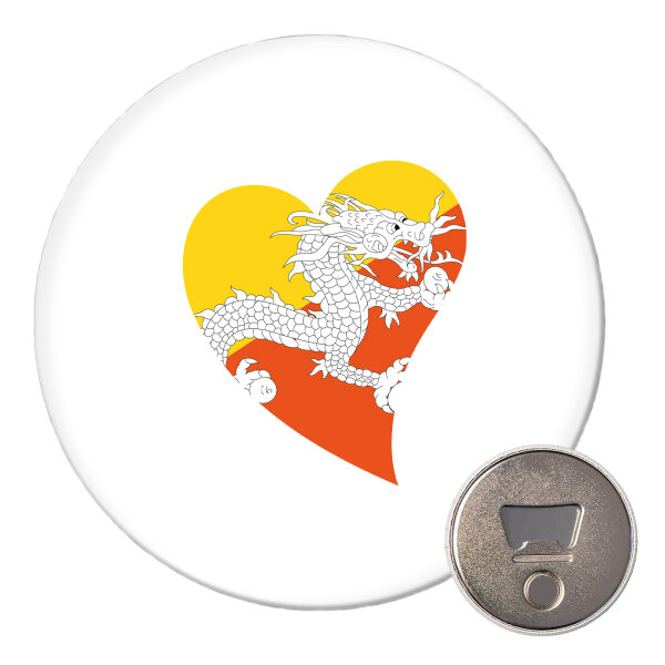 Magnet Bhutan Flagge Herz 59mm Kühlschrankmagnet Flaschenöffner