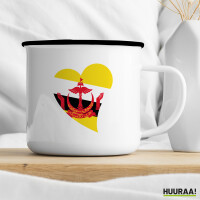 Emaille Tasse Brunei Flagge Herz 300ml Vintage Emaille Becher