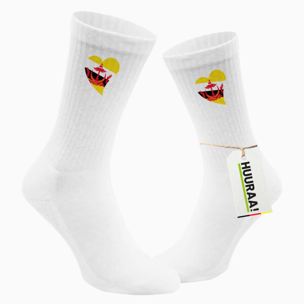 Socken Brunei Flagge Herz Größe 37/46 White Motiv Tennissocken