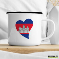 Emaille Tasse Kambodscha Flagge Herz 300ml Vintage Emaille Becher