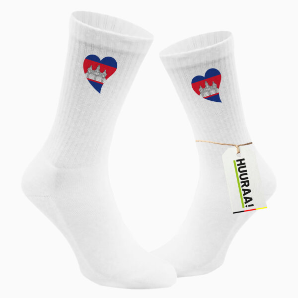 Socken Kambodscha Flagge Herz Größe 37/46 White Motiv Tennissocken