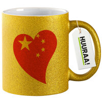 Glitzertasse China Flagge Herz 330ml